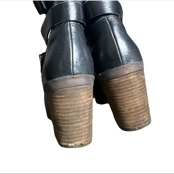 Lucky Brand Womens Western Orenzo Motorcycle Boots Black Leather Mid Calf Zip 7 - Picture 8 of 14